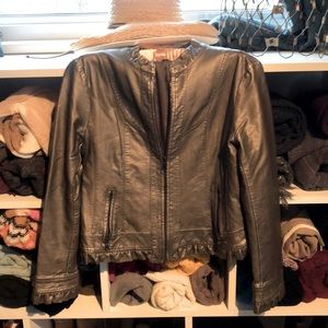 👓 Ruffle Edge Vegan LeatherJacket